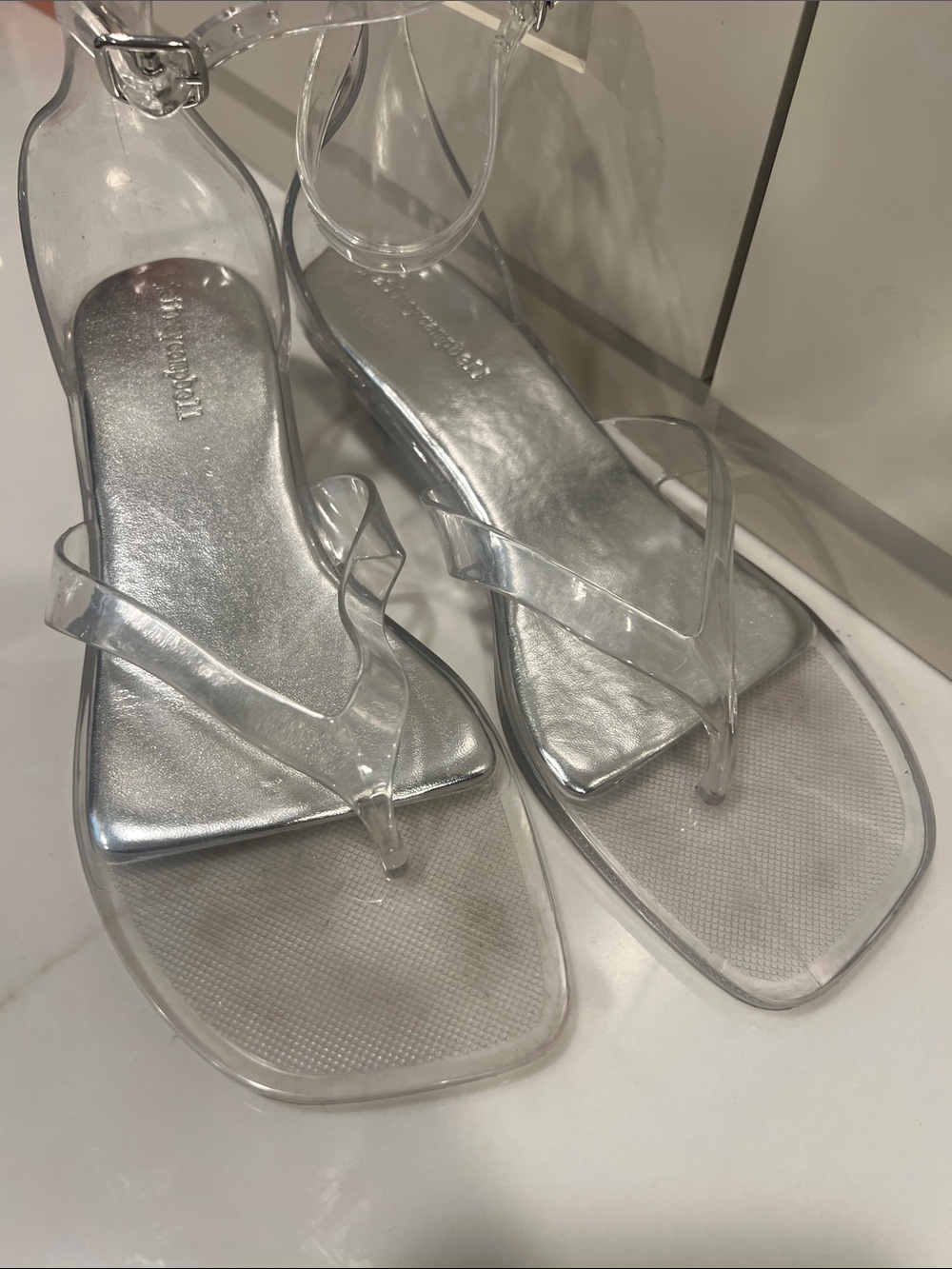Jeffrey Campbell Transparent Clear Ankle-Strap Sandals kitty heel - Picture 3 of 5